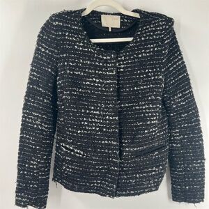 IRO Molly Women's Wool Blend Tweed Jacket Black Grey Frayed Open Front Size 3